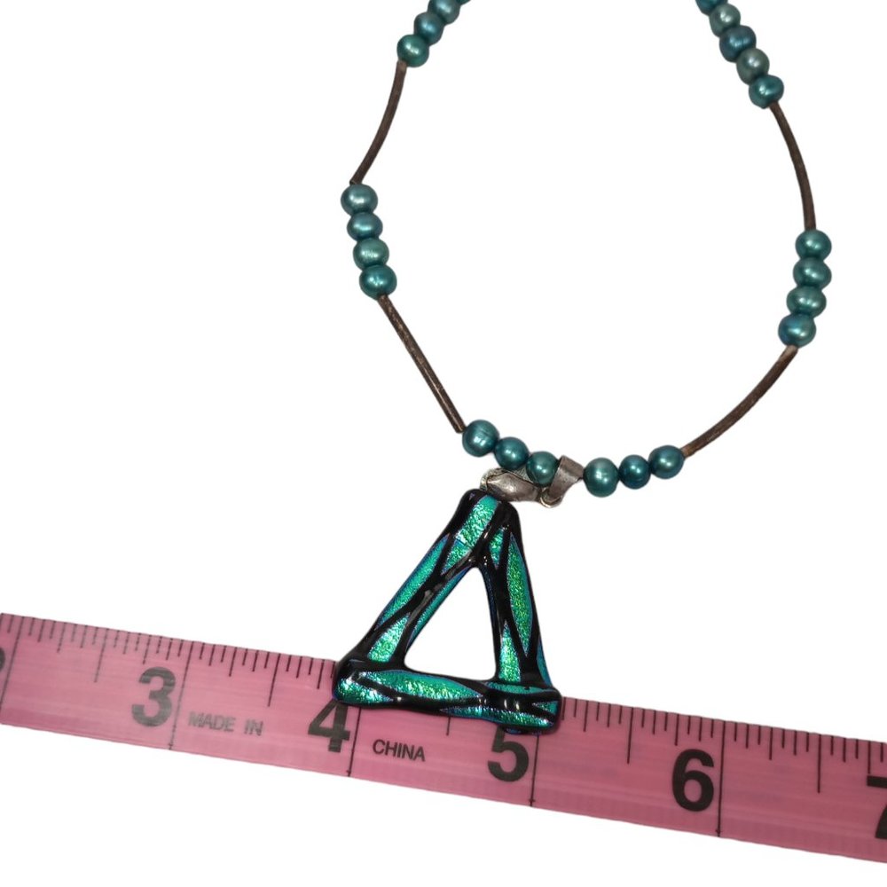 Blue Pearl Handblown Glass Pendant Handmade Necklace - Picture 6 of 7